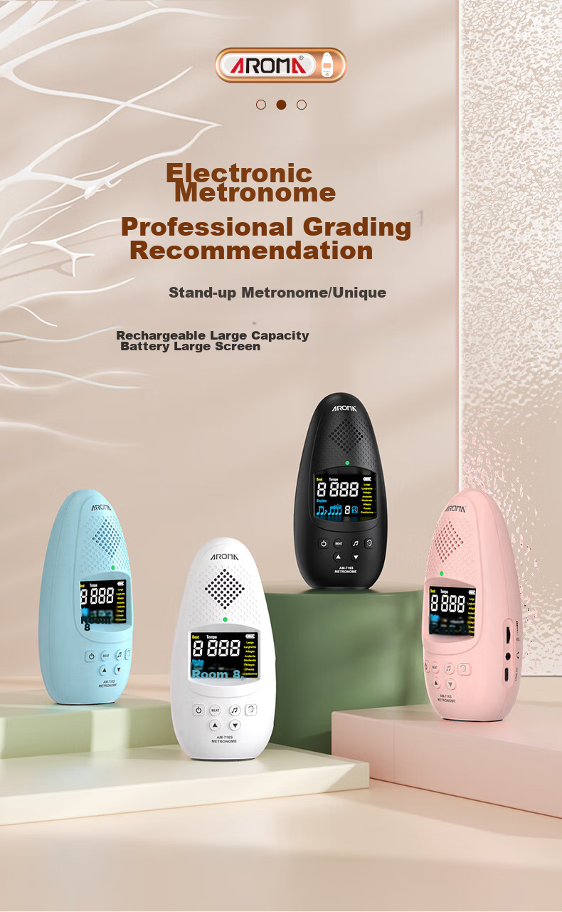AROMA Voice Electronic Metronome, Universal for Piano And Guitar, Magic Egg AM-716S, Pink, Rechargeable, Color Screen Versio 1