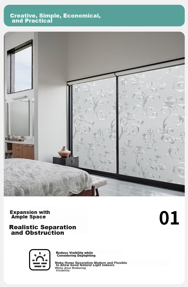 Qinghua Frosted Glass Sticker, Privacy Film for Anti-Peeping And Anti-Exposure, Bathroom Privacy Film, Double-Sided Small Flower Pattern, 60*200cm 2