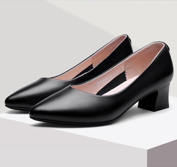 Qiangren Women's High Heels, Single Shoes, 5CM Thick Heel, Professional Business Shoes for Women, JDA170007, Black, Size 39 11