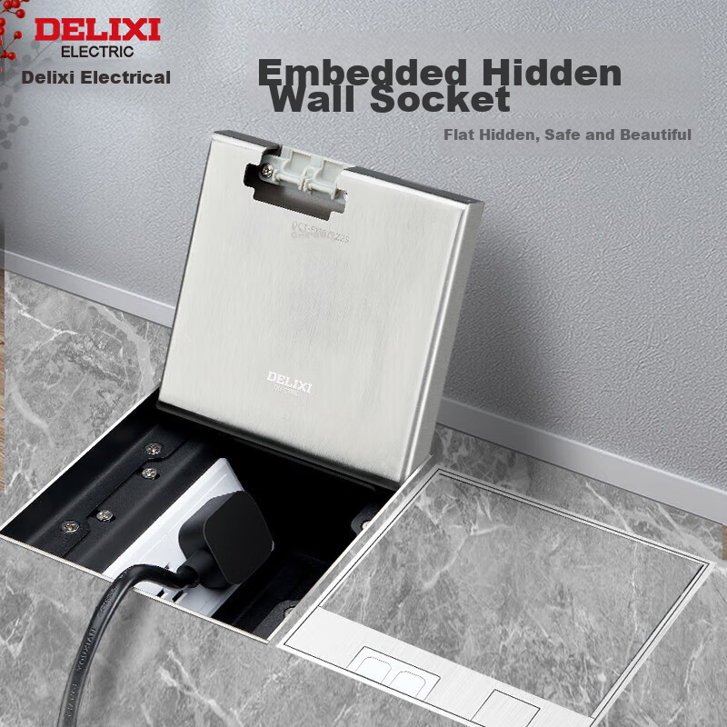 DELIXI Switch Socket, Recessed Marble Floor Socket, Hidden Ceramic Tile Floor Socket, Solid Wood Floor Socket, Flat Double Five-Hole