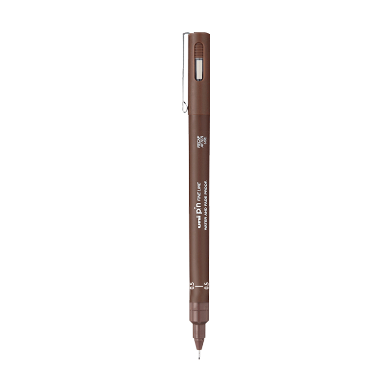 Uni Mitsubishi 0.5mm Water-Based Drawing Needle Pen, PIN-200 Art Design Outlining Pen, Dark Brown, Single Pack