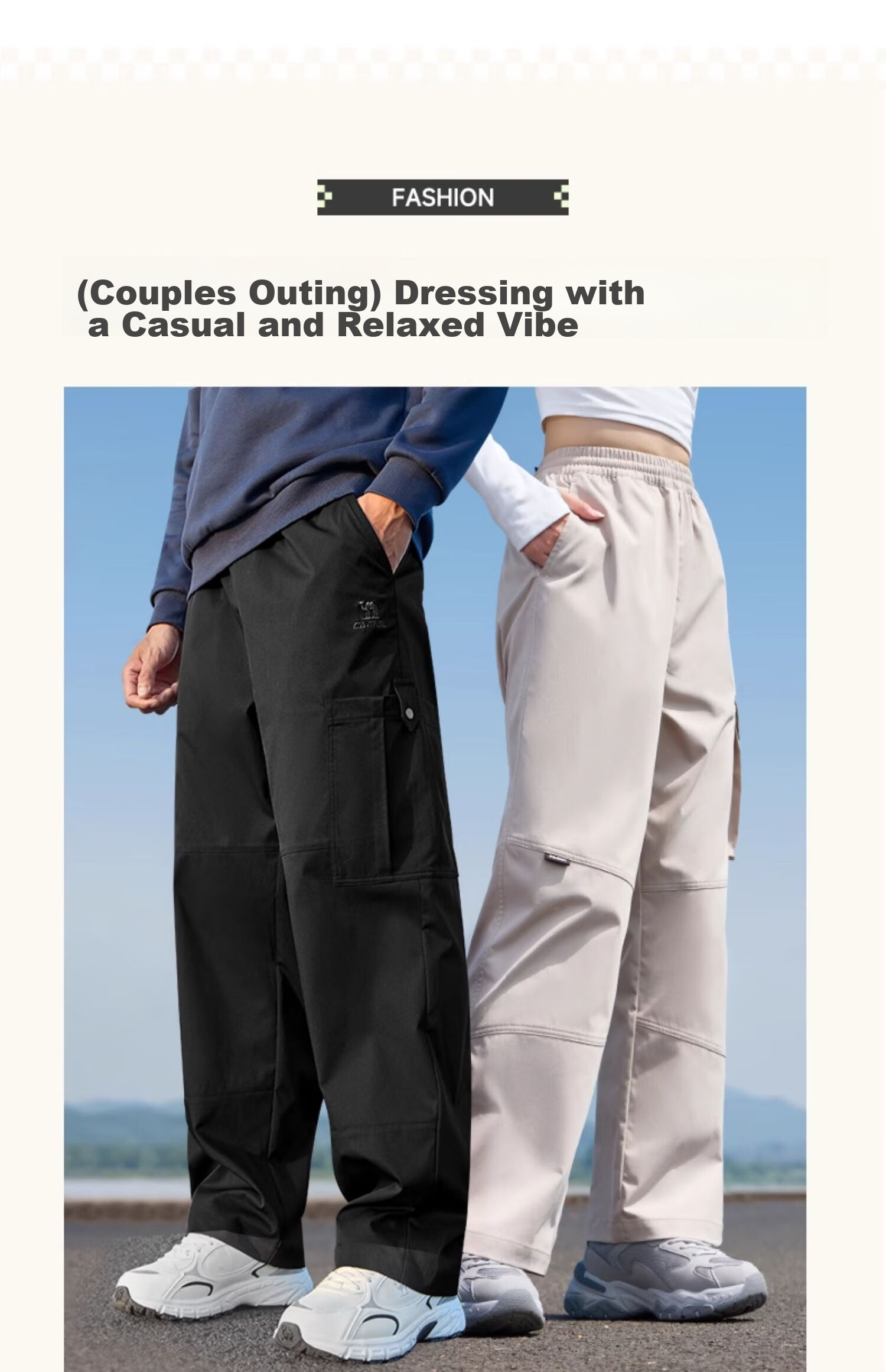CAMEL Casual Pants for Men, Cargo Pants, Outdoor Water-Repellent, Loose-Fit Wide-Leg Straight-Waist Woven New Sports Trousers 8