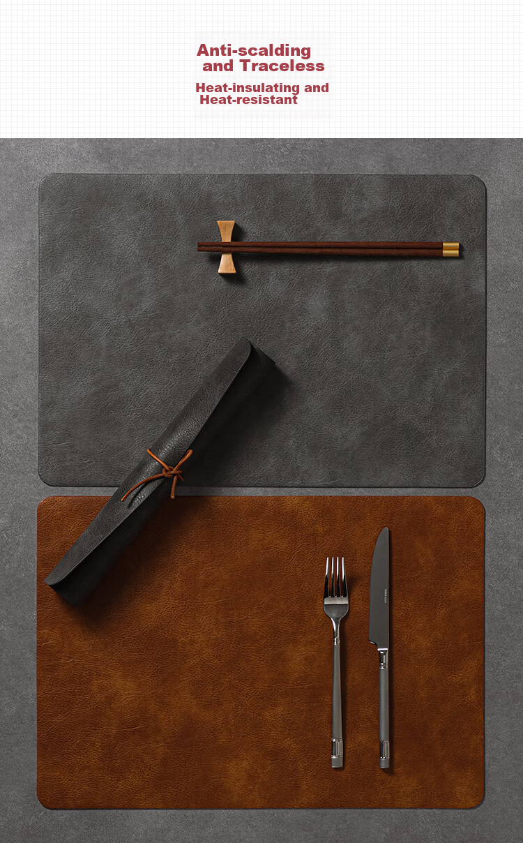 Banwushenghuo Luxury Leather Placemat, High-End Rectangular Table Mat for Western Cuisine, Steak Placemat, Waterproof, Oil-Proof, Heat-Resistant Mat 7