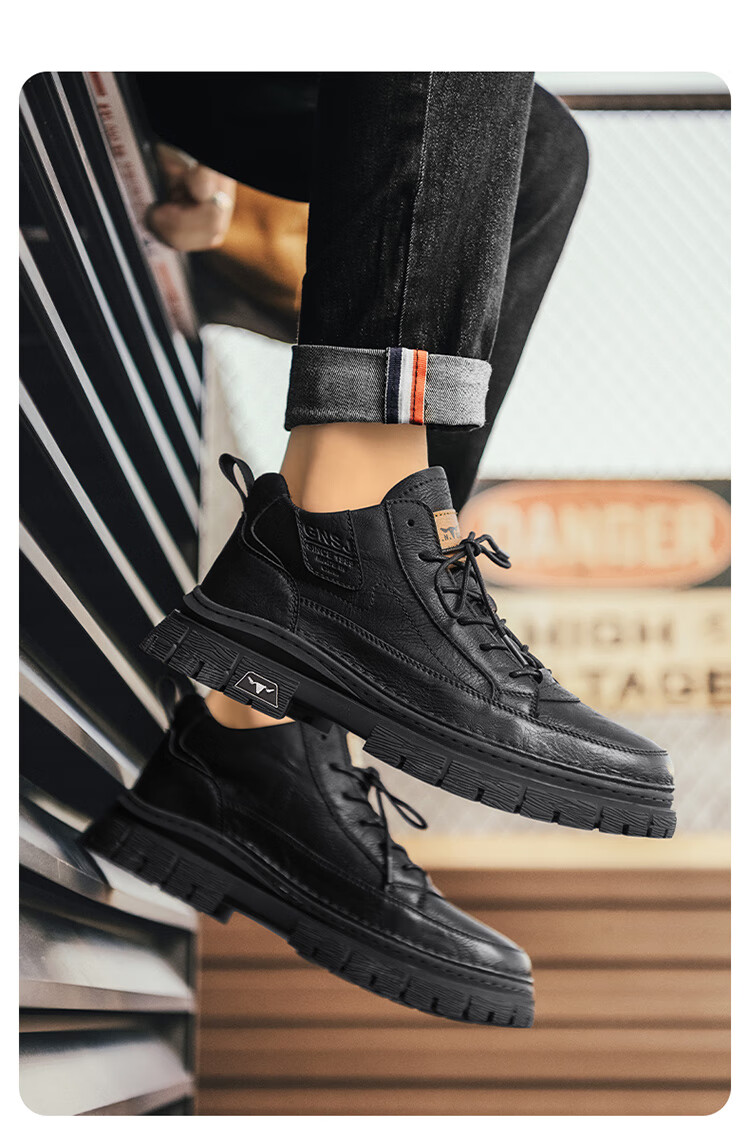 Bull Family Martin Boots Men New British Style Mid-High Casual Shoes Outdoor Fleece-Lined Warm Work Boots for Men 6
