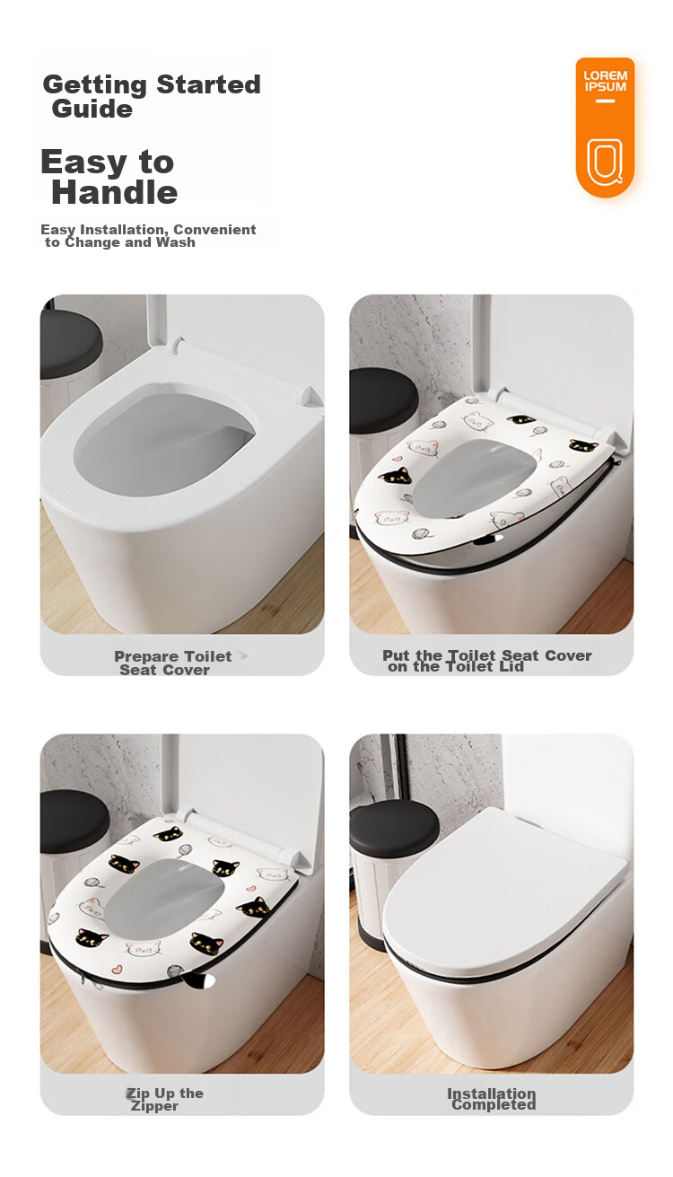 Baoshi Toilet Seat Cover, Waterproof, Universal, Washable Or Disposable, Household Use, Thickened Zipper Style, EVA Full Coverage, Strong Adhesion, Suitable for All Seasons in Bathroom 5
