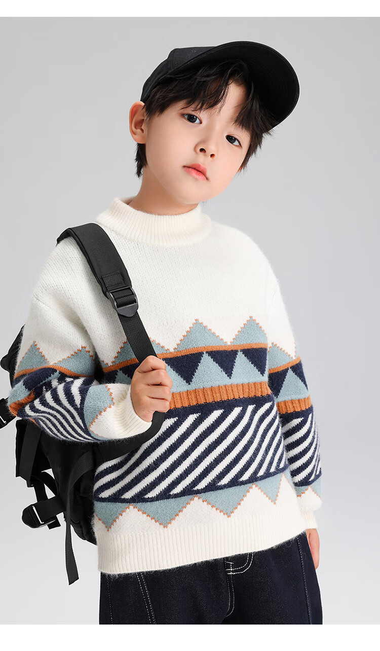 Zuoxi Boys' Sweater, Children's Thickened Autumn And Winter 2025 New Style, Boys' Knitted Sweater, Winter Pullover, Navy Blue, Size 160 27