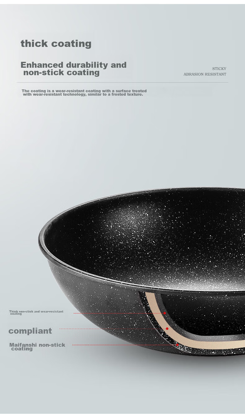 MAXCOOK Non-Stick Wok, 32cm Iron Pan with Wooden Spatula, Compatible with Gas And Induction Stoves, Non-Stick Coating MCC588 5