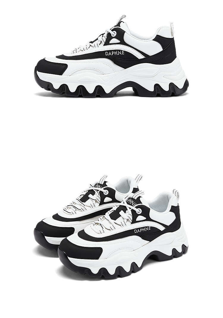 DAPHNE Chunky Dad Sneakers for Women, Spring And Autumn Casual Versatile Height-Increasing Ins Panda Sports Shoes, White And Black, Size 36 15