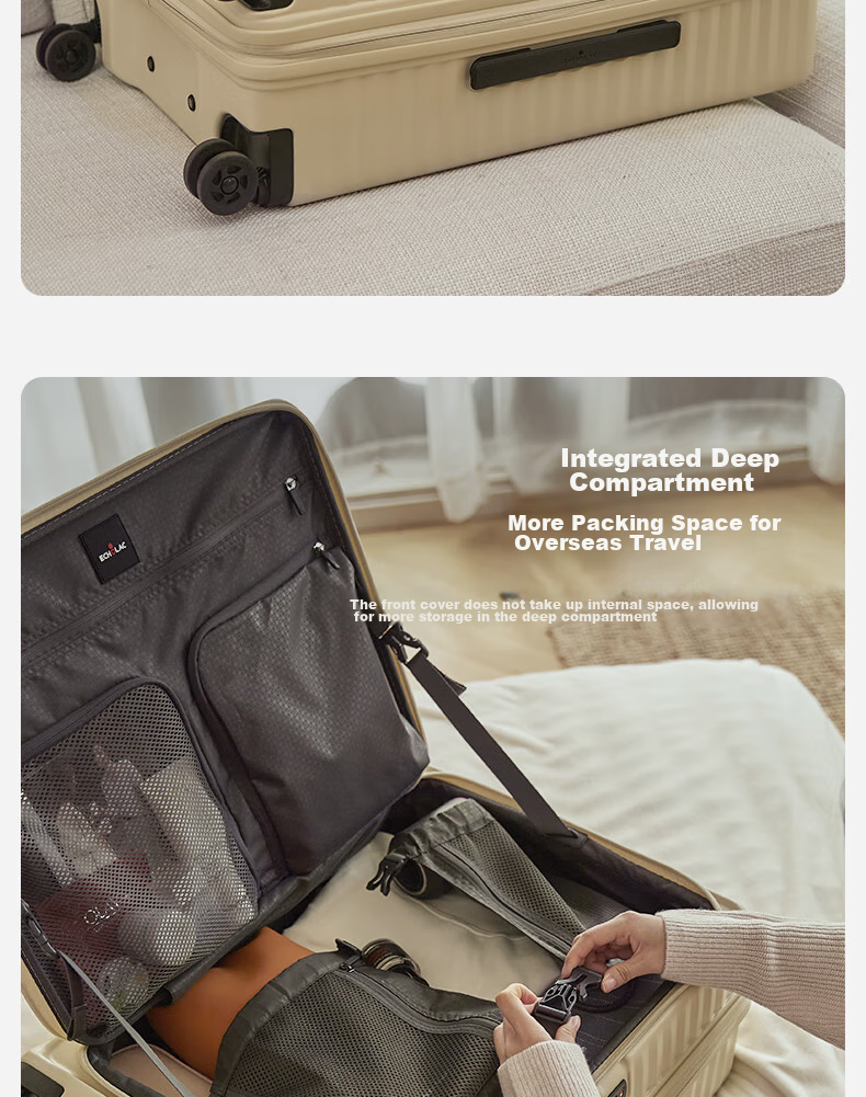 Echolac Front-Opening Luggage, Expandable Trolley Case, High-Quality TSA Travel Suitcase PC183F, 20 Inches, Milk Tea Gray 8