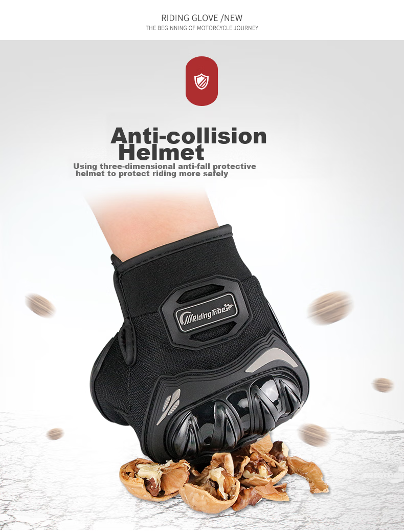 BIKEBROS Motorcycle Riding Gloves, All-Season Anti-Fall Wear-Resistant Racing Gloves with Touchscreen Function, Summer Motorcycle Gear, Black M Size 6