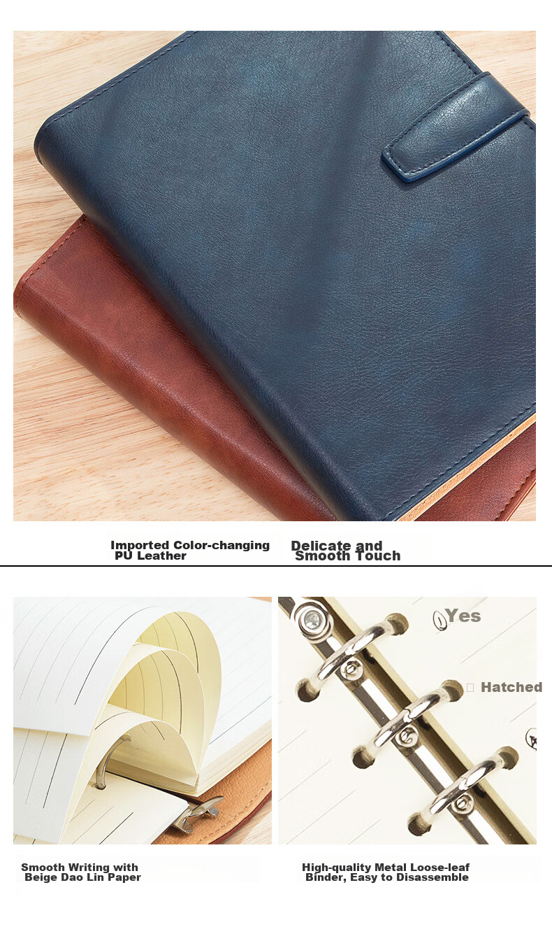 Faramon Loose-Leaf Notebook Stationery, A6 Business Office Notepad, Small Loose-Leaf Notebook, Portable Leather Journal, A6-Brow 4