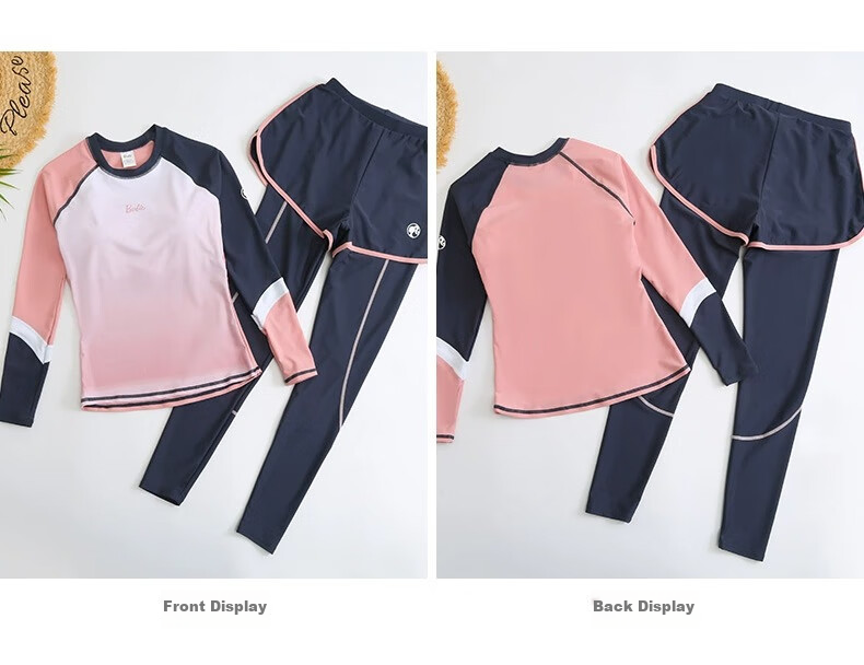 Barbie Women's Two-Piece Swimsuit Set, Long-Sleeve Surfing Suit, Tummy-Concealing Slimming Diving Suit, Fashionable Hot Spring Swimming Costume for Wome 28