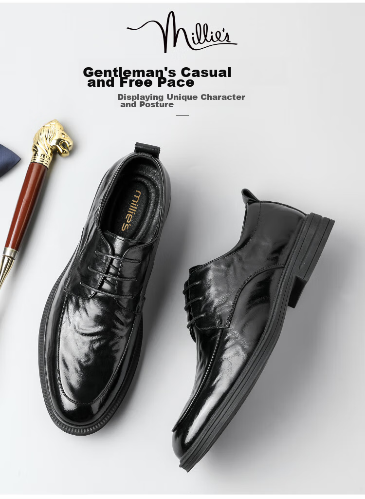 Millies Top-Grain Leather Men's Shoes, British Formal Business Shoes, Shiny Graduation Interview Leather Shoes for Men U1291, Black, Size 39 4