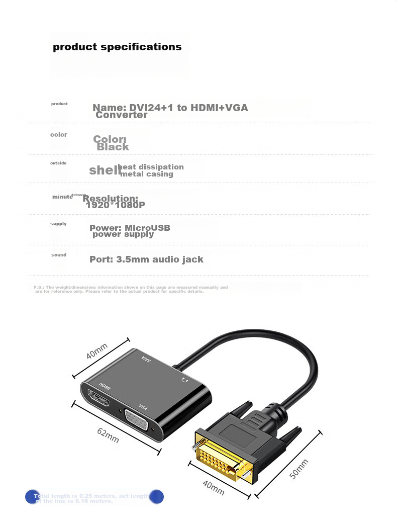 Beishanque DVI to HDMI+VGA Converter with Audio, DVI 24+1 Splitter Screen Expander for Dual Monitor Extension, One Input Two Outputs for Main Computer to TV Projection, BSQ-32 12