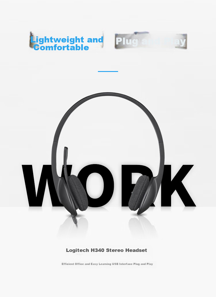 Logitech H340 Stereo USB Headset with Microphone, Office Study Video Conference Headphones for Computer And Laptop, Black, Single Pack 2