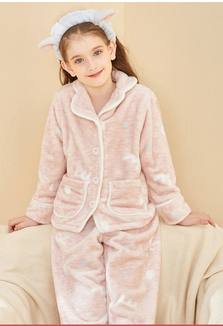 LangSha Children's Pajamas for Girls, Winter Fleece-Lined Thick Flannel Loungewear Set, Warm Sleepwear for Toddlers And Young Girls 12