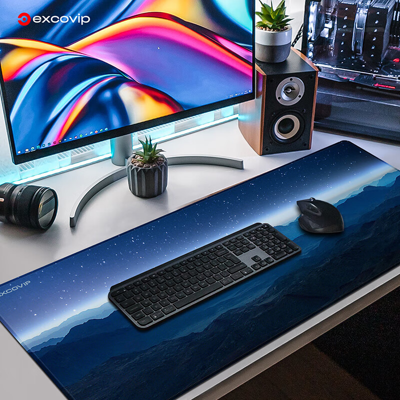 EXCO Mountain Starry Night Mouse Pad, Extra Large Desk Mat 900*400mm, Laptop Keyboard Pad, Computer Office Lock Edge Cute Cartoon E-Sports Edge Gaming Desk Mat 0139 7
