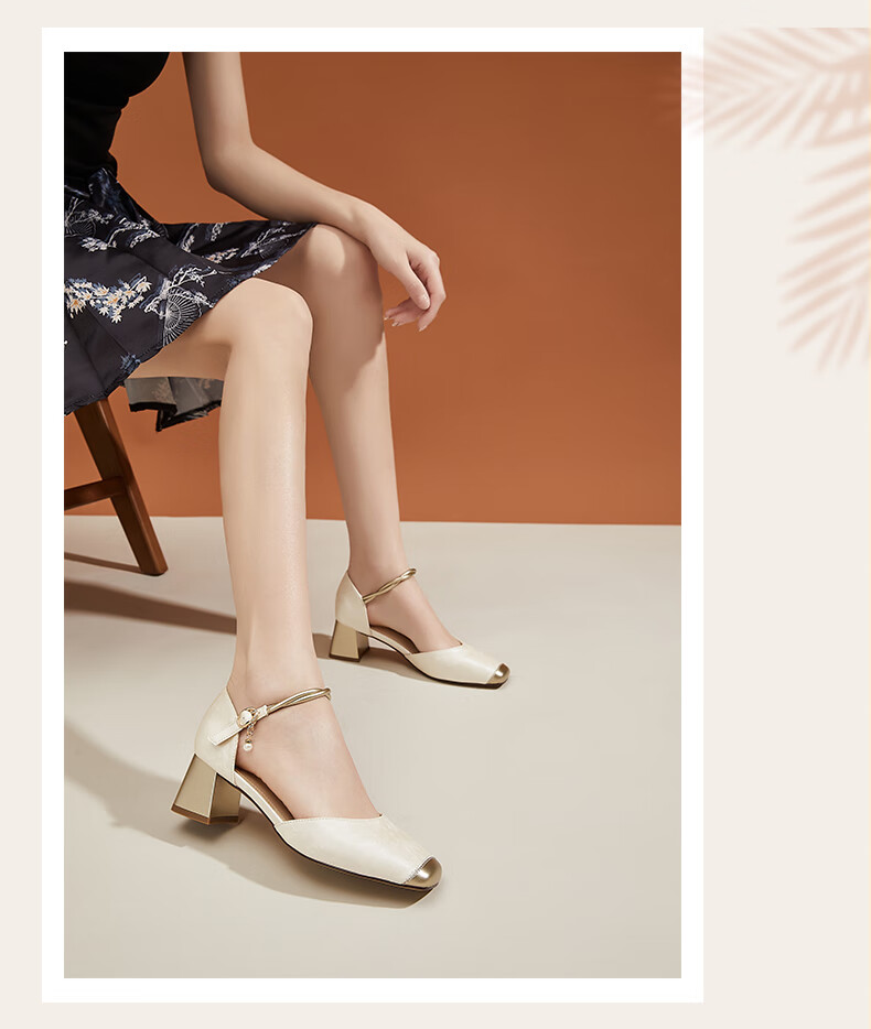 DAPHNE Hollow-Out Ankle Strap Sandals for Women, Chinese Style with Skirt, Elegant Versatile Women's Shoes, Beige, Size 38 6