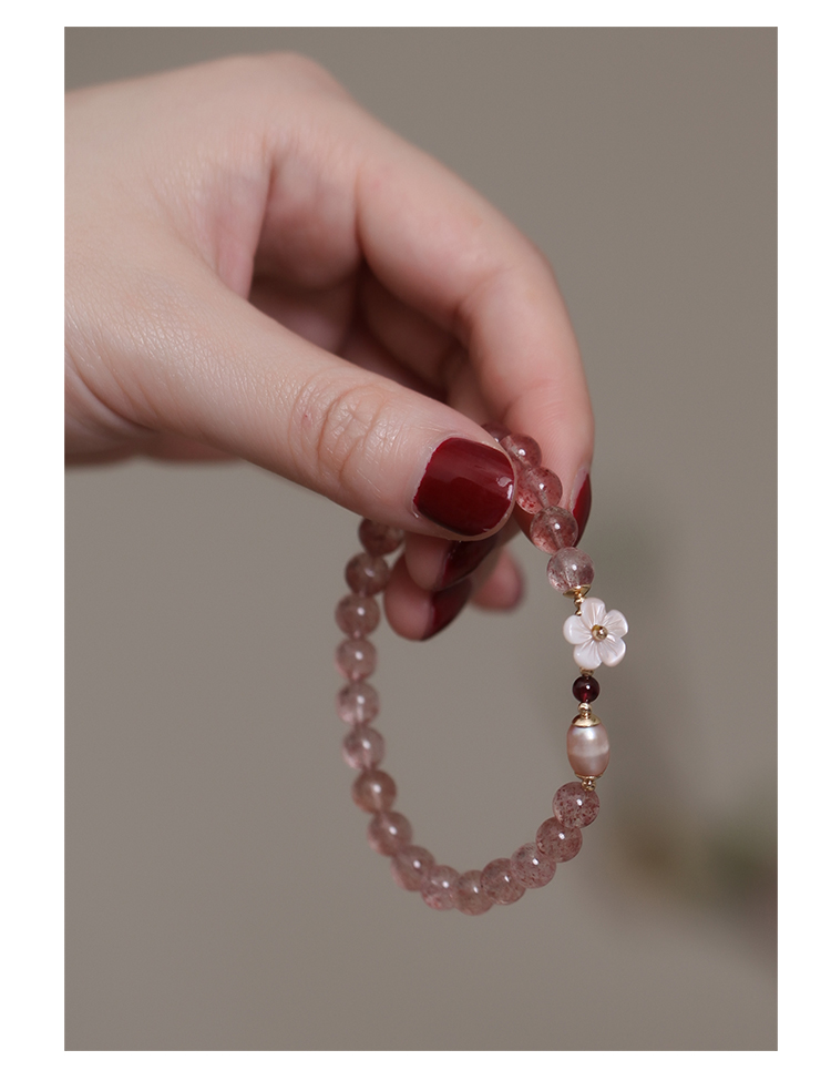 Fenghuangniepan Natural Strawberry Crystal Bracelet for Women, 2026 New Peach Blossom Pink Crystal Beaded Bracelet, Birthday Gift for Girlfriend 13