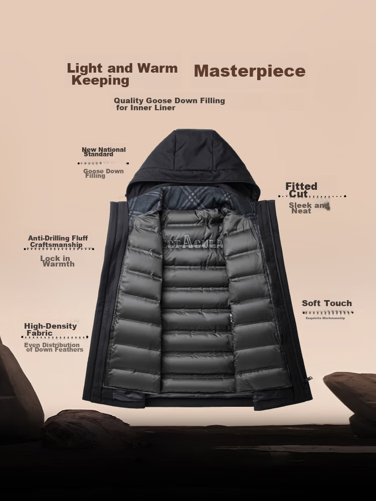 Yalu Five-In down Jacket for Men, Winter Thickened Goose down, Business Style with Detachable Inner Lining, Middle-Aged Men's Large Goose Coat 10