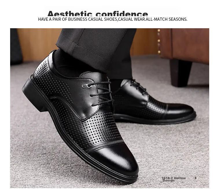 EGCHI Men's Leather Shoes, Business Formal Dress British Style Commuter Shoes, 1618 Black (Height-Increasing Version), Size 44 23
