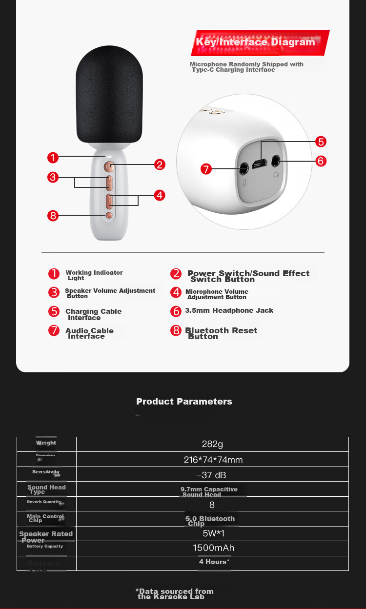 Changba Microphone C10 All-In Karaoke Machine with Wireless Bluetooth Connection, Home KTV Singing Machine for Children, Gift Item, Black 16