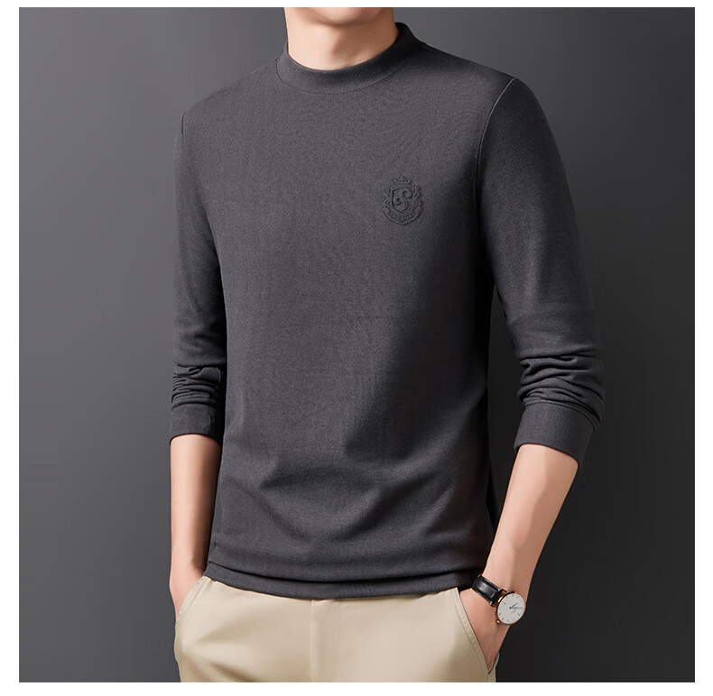 ROMON Men's Spring and Autumn Business Crew Neck Long Sleeve T-Shirt Quality Casual Base Shirt Jacket Men's 113 Green M 28