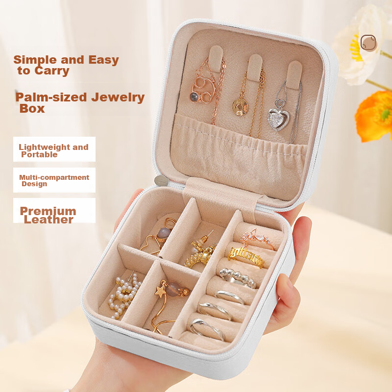 Jinghuisichuang Jewelry Storage Box, Portable Earring Hoop Necklace Ring Jewelry Organizer, PU Leather White