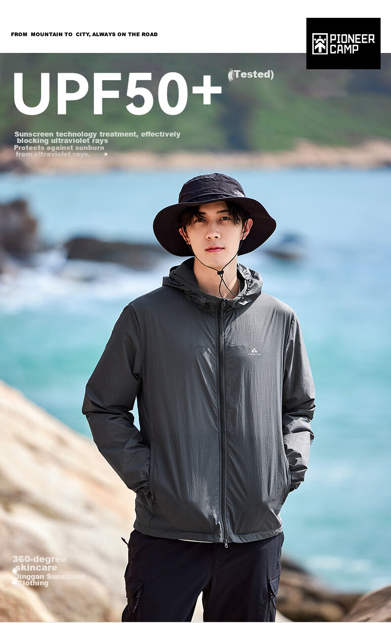 Pioneer Camp Summer Ultra-Thin UV Protection Men's Sun Protection Clothing, Outdoor Fishing Breathable Skin Coat Jacket, Gray Blue, S 1