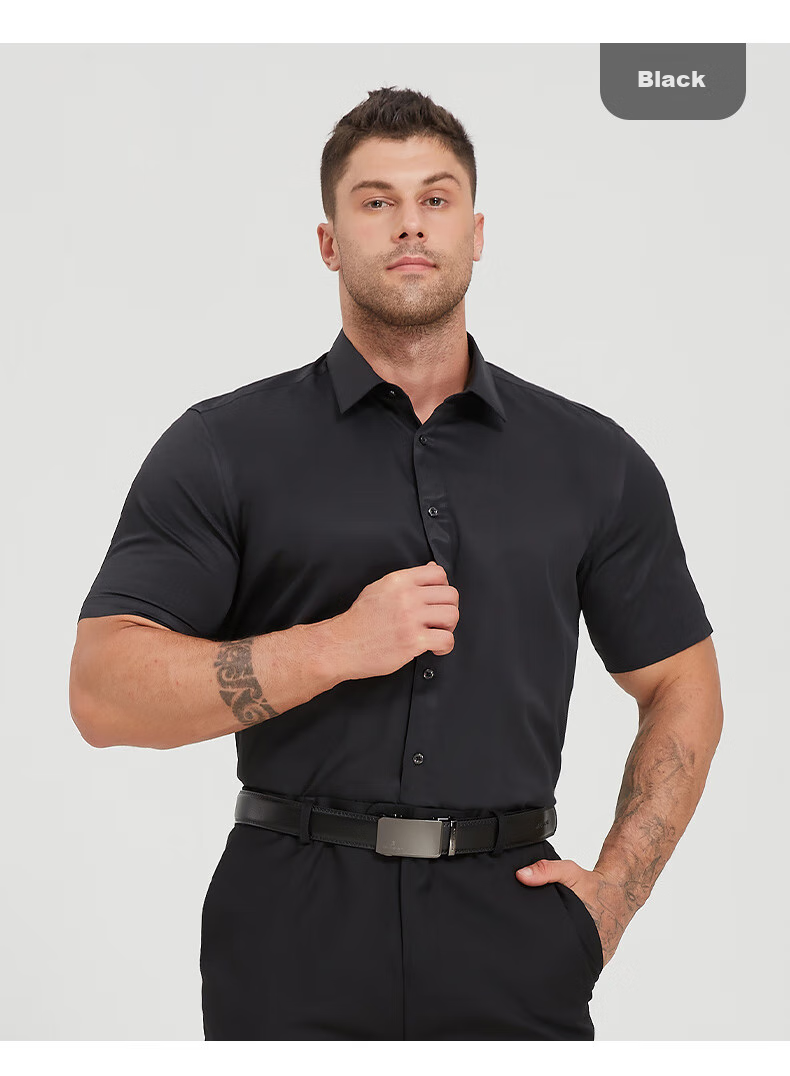 Dibinze Large Size Short-Sleeve Shirt for Men, Summer Solid Color Plus Size Loose Fit Formal Business Casual Work Uniform White Dress Shirt 14