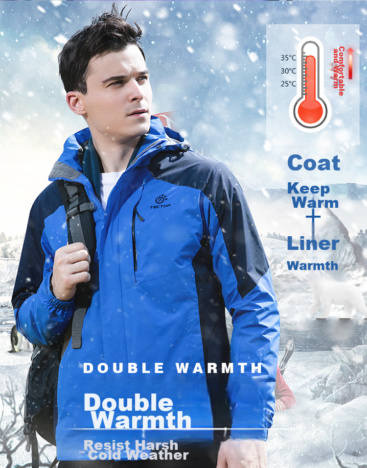 TECTOP 3-in-1 Two-Piece Men's Outdoor Jacket with Fleece Liner for Mountaineering and Skiing, Royal Blue, M 4