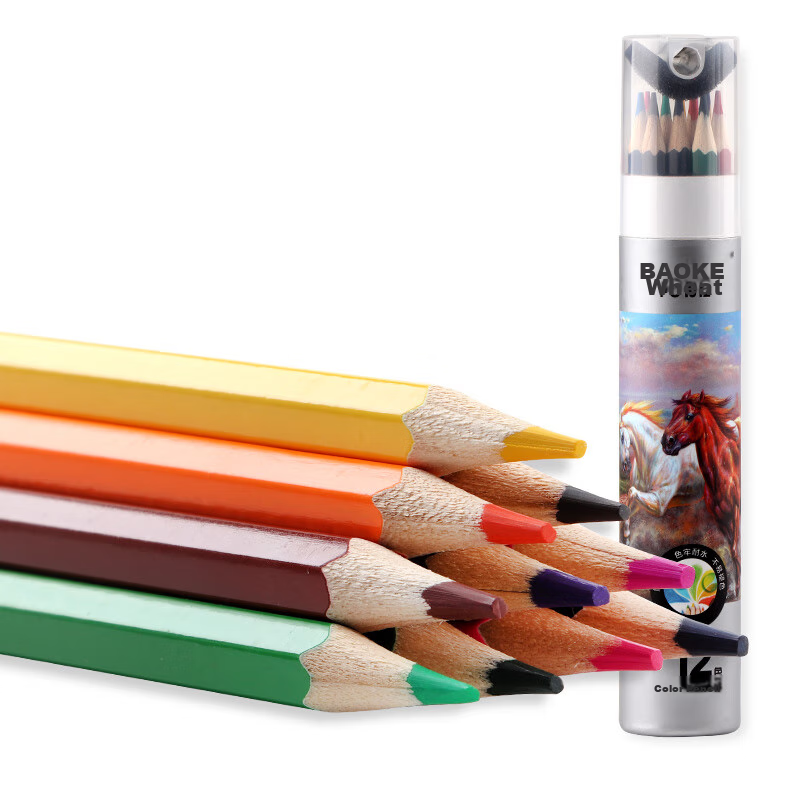 BAOKE PO1012 Oil-Based Colored Pencils, Hexagonal Wooden Pencils, Clear Colors, Drawing Colored Pencils, 12 Colors, Paper Tube Packaging
