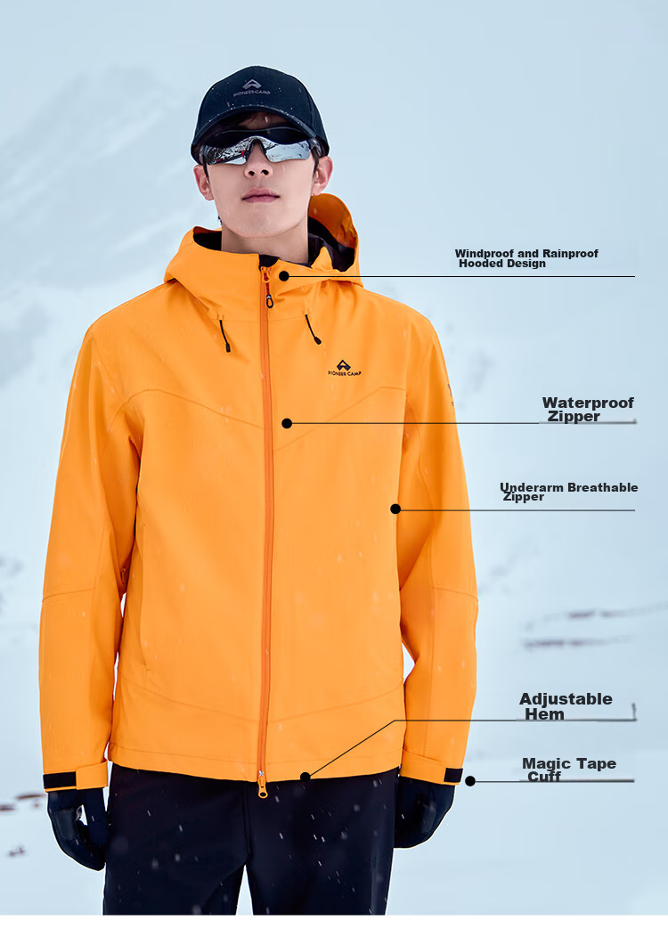 Pioneer Camp Hardshell Jacket for Men, Outdoor Travel Hiking Mountaineering Clothing, Windproof Waterproof Breathable Autumn Winter Hooded Jacket Outerwear 7
