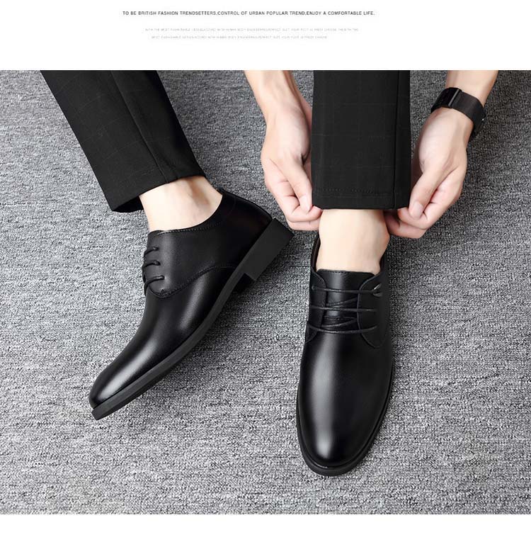 BEIOUTU Men's Leather Dress Shoes Fashion Trendy Lace-up Wedding Low-top Cowhide Business Casual Shoes 511 Black 43 10