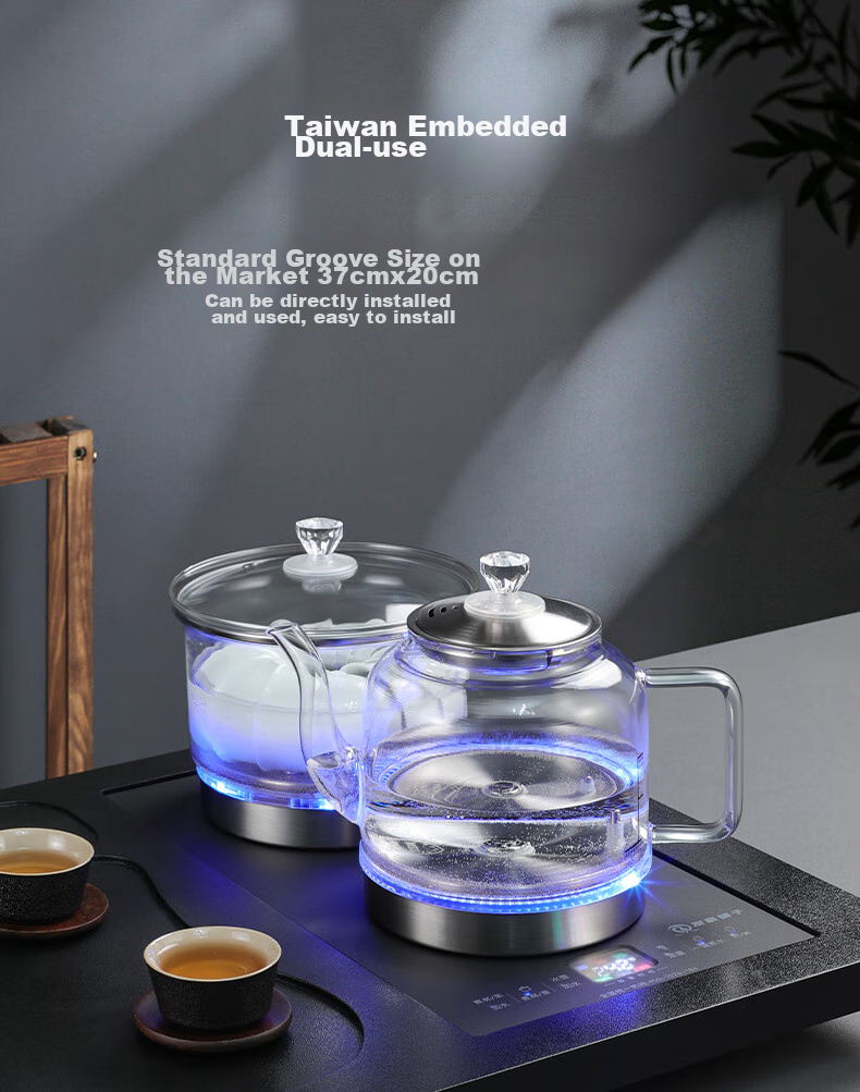 Biooner Fully Automatic Bottom Double Water Inlet Electric Kettle, Glass Water Boiler for Home And Office Use, Integrated Tea Table And Countertop, Built-In Electric Tea Stove, Tea Set Package, Light Luxury Silver Three-I 25