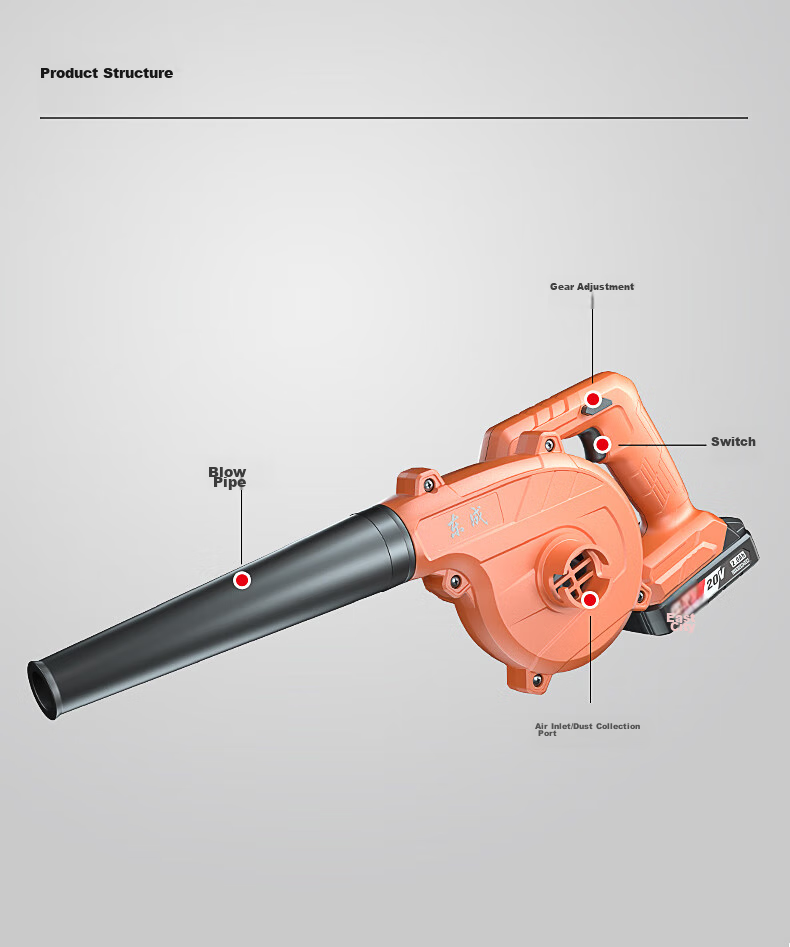 Dongcheng Lithium Battery Hair Dryer WQF02-28 Blower, 20V 2.0 Single Battery Car-Mounted Dust Blower, Powerful Household Dust Remover 13