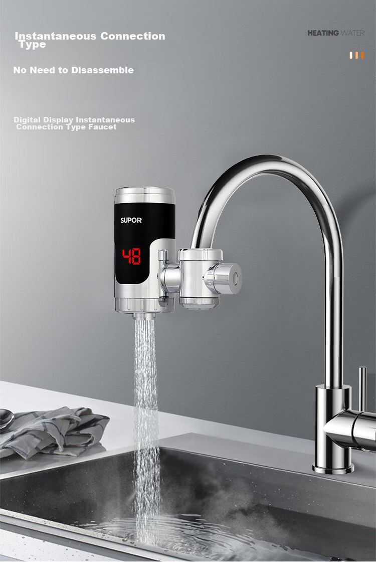 SUPOR Electric Hot Water Faucet, Instant Heating, Kitchen Treasure, Quick-Connect Fast Heating Electric Water Heater, for Bathroom And Balcony, Dual-Use for Cold And Hot Water, Heater 274247-04-CP with Free Leak Protectio 3