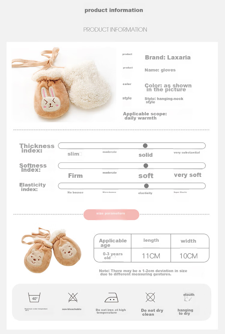 LAXIALIYA Baby Gloves for Autumn And Winter, Suitable for Infants Aged 0-1 Thickened Warm Children's Newborn Infant Fleece-Lined Sleepwear Anti-Freeze 3