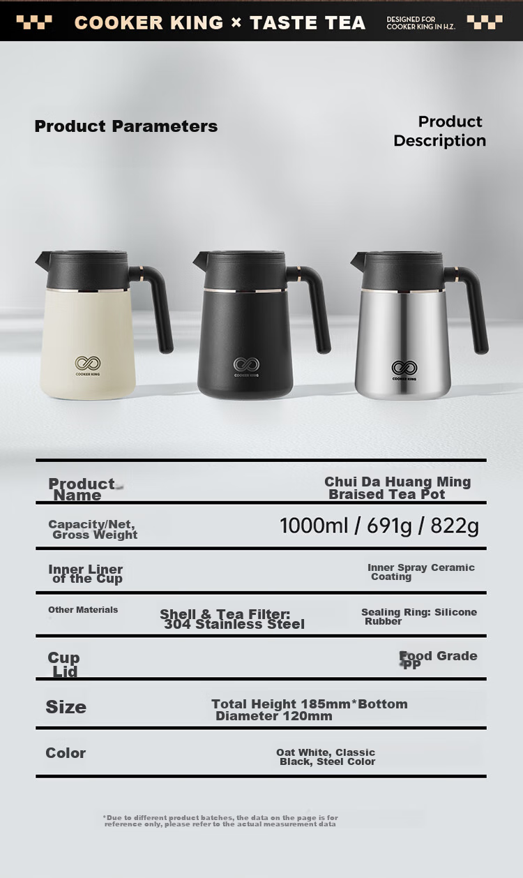 COOKER KING Ceramic Lock-In Large Capacity Tea Infuser Pot with Separate Compartments for Brewing And Insulating Tea, Black 1L 13