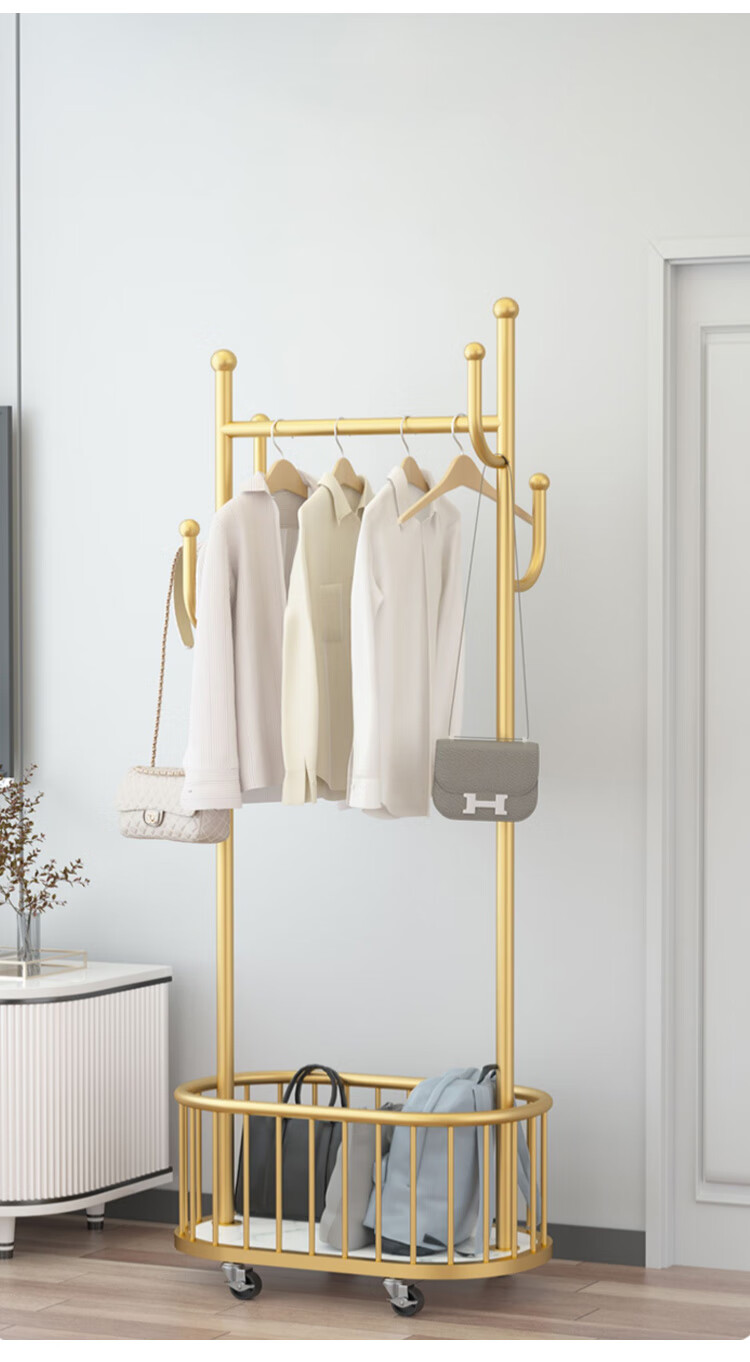 Yupin Floor-Standing Clothes Rack, Bedroom Coat And Hat Stand, Living Room Single-Pole Movable Drying And Storage Rack, MJ188 Milk White, 80cm High, 175cm Wide 18