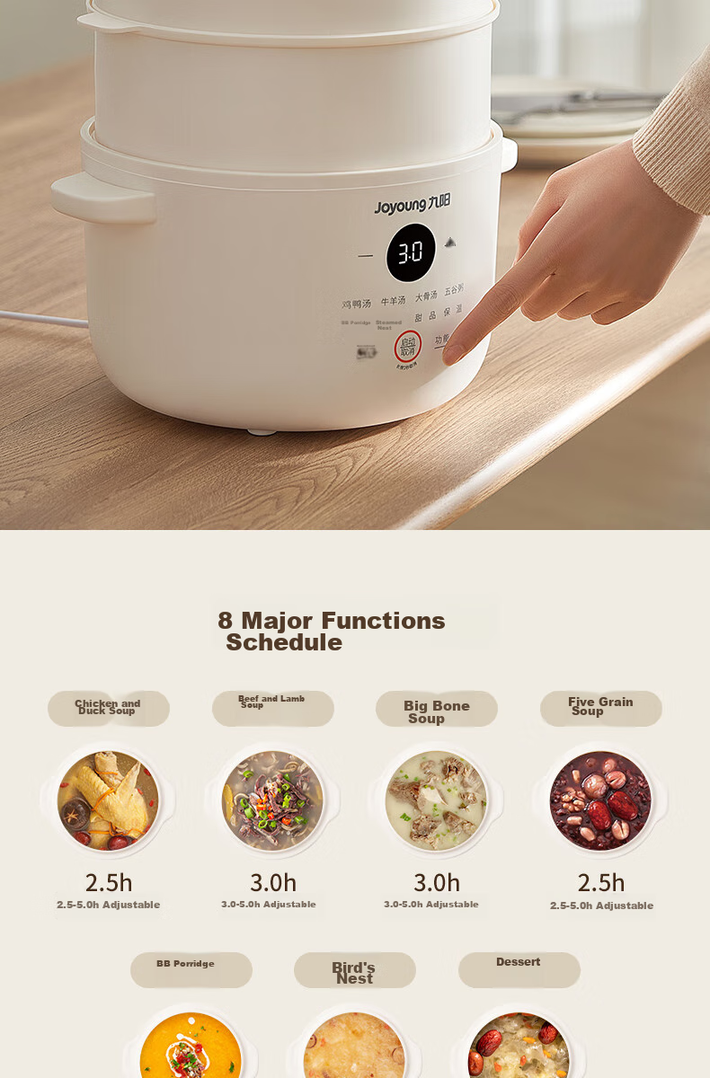 Joyoung Electric Stew Pot, Double Boiler, Multi-Functional Pot, Baby Food Cooker, Soup Pot, Bird's Nest Stew Pot, Soup Stew Pot, Steamer, One Pot with Three Inner Pots GD187 8