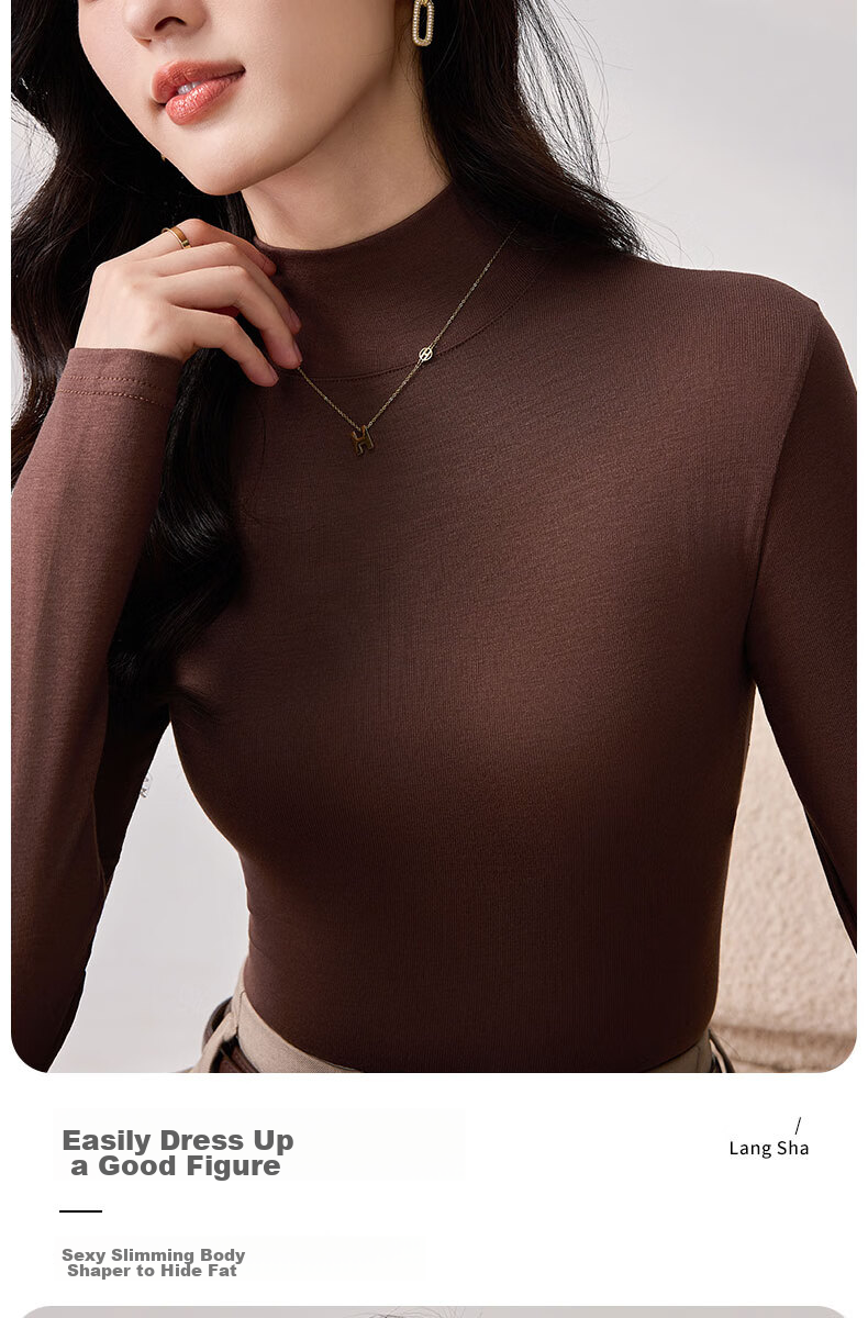 LangSha Spring And Autumn Modal Solid Color Semi-Turtleneck Base Layer Top for Women, Slim Fit Thin Inner Wear Long Sleeve Slimming Stylish Blouse 7
