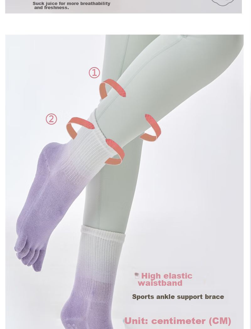 XUEXIMAN Gradient Yoga Socks for Women, Professional Non-Slip Mid-Calf Five-Toe Socks, Pilates Socks, Summer Aerobics Sports Socks 12