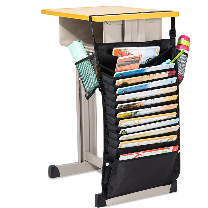 Deli Hanging Book Bag Desk Organizer, Upgraded Cross-Storage Desk Hanging Bag, Book Bag, Student Book Storage Solution, Thickened Sixteen-Layer Version, Black School Supplies