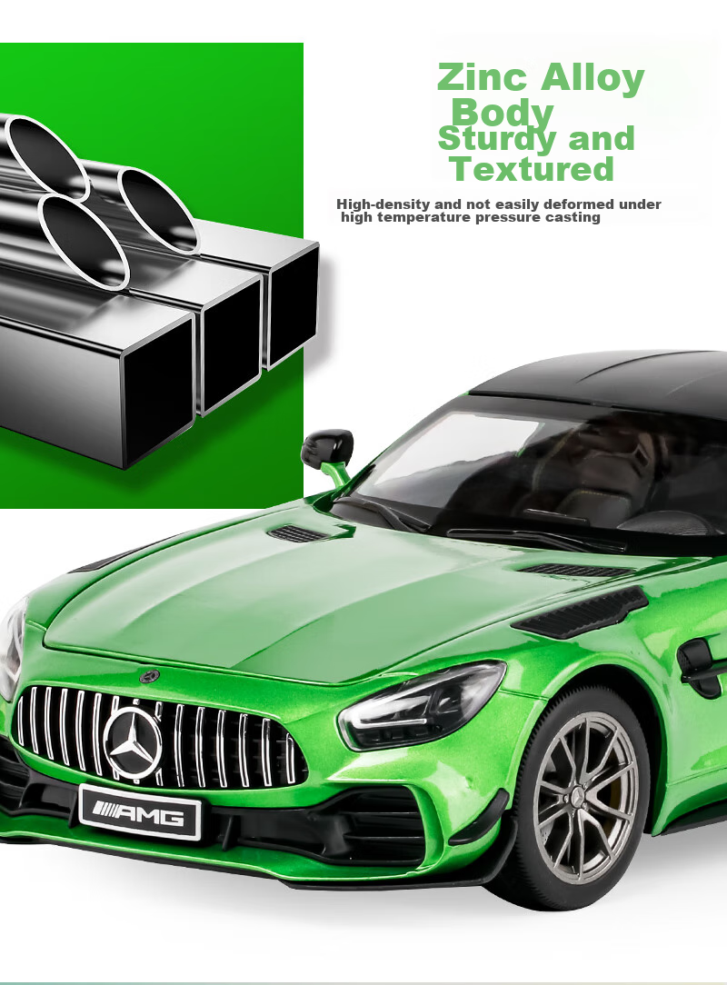 Heimanba 1:18 Mercedes-Benz AMG Green Monster GTR Car Model Display, Sports Car Metal Model Alloy Sound And Light Children's Toy, Gree 4