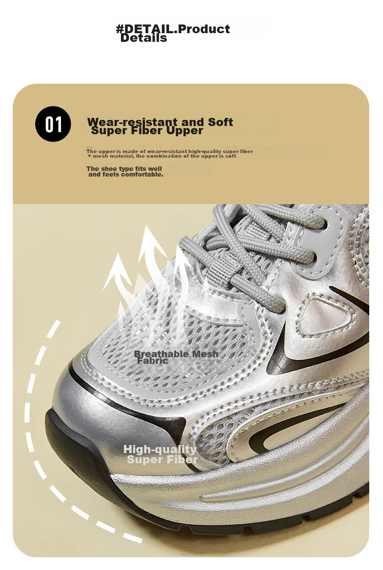 ZHR Dad Shoes for Women, Retro Thick-Soled Casual Shoes, Comfortable Mesh Breathable Sports Shoes for Women, JT07, Silver Gray, Size 37 9