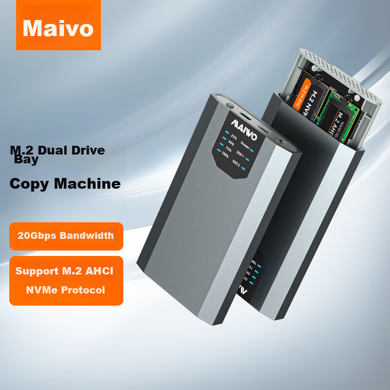 MAIWO M.2 NVMe/AHCI SSD Enclosure Cloner, Disk Array Storage, Compatible with Laptop External Read-Only Enclosure K2023P