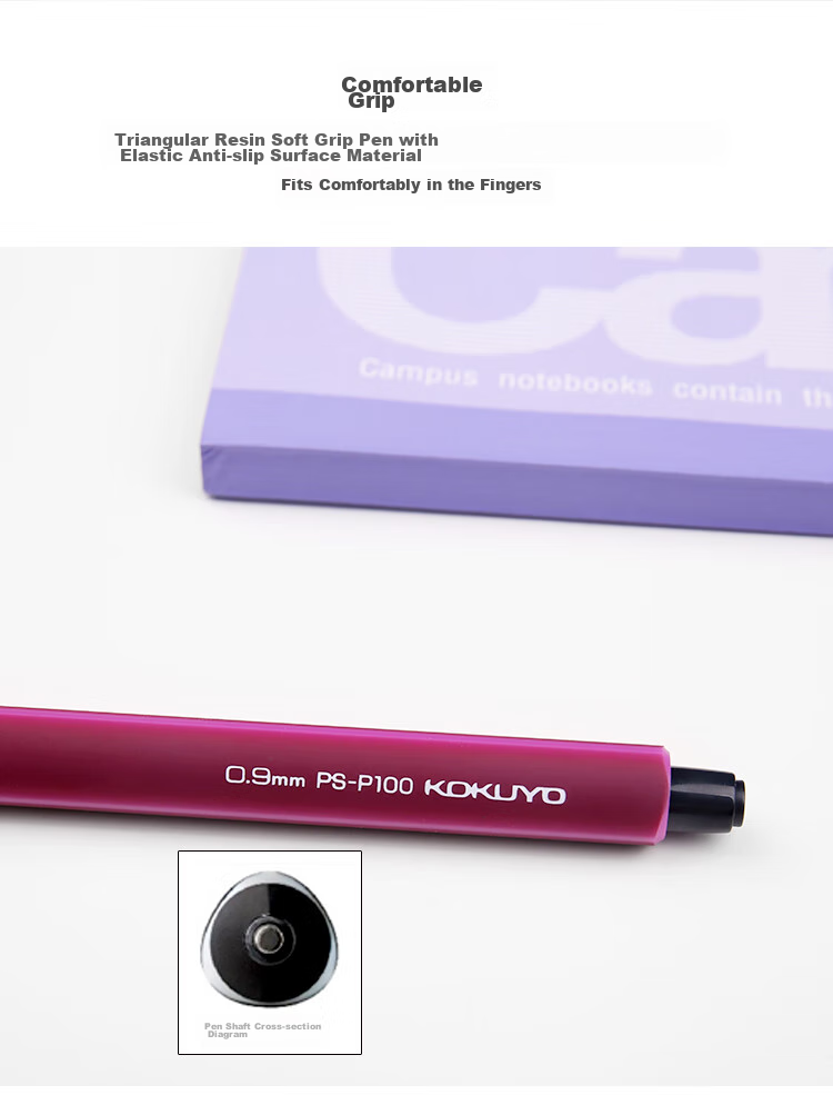KOKUYO Imported 0.9mm Mechanical Pencil for Students' Exams And Activities, Durable Metal Tip, Wine Red, 1 Piece, PS-P100DR 3