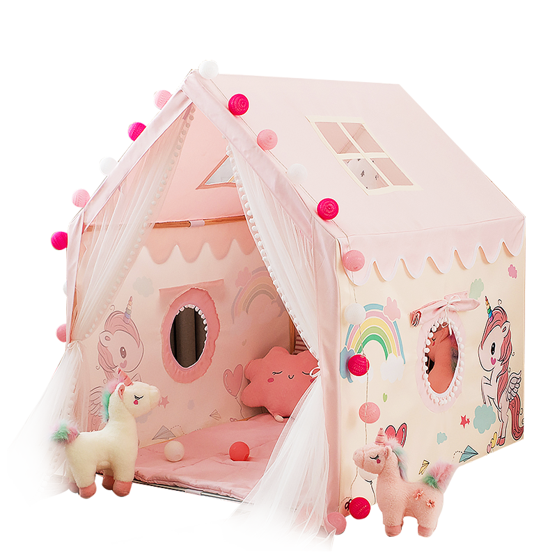 Little Dove Children's Tent Indoor Playhouse Toy Birthday Gift Unicorn (With Matching Mat + Wooden Pole + Cooling Mat)