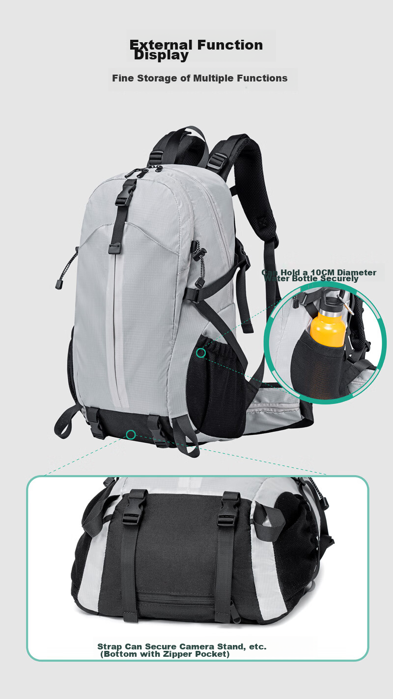 WEWOO Outdoor Hiking Backpack, Lightweight Rucksack, Professional New Model, Large Capacity, Travel Sports Waterproof Nylon, White 10